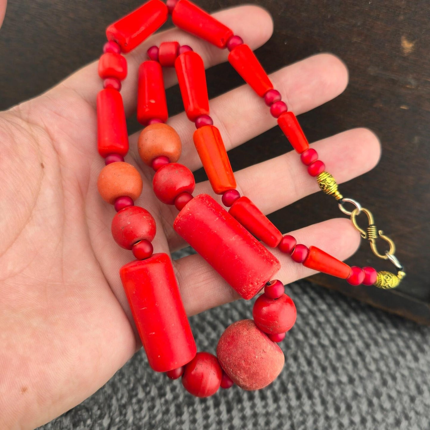 Antique african red glass antique beads necklace and 6mm whiteheart beadsGift