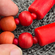 Antique african red glass antique beads necklace and 6mm whiteheart beads.