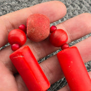 Antique african red glass antique beads necklace and 6mm whiteheart beads.