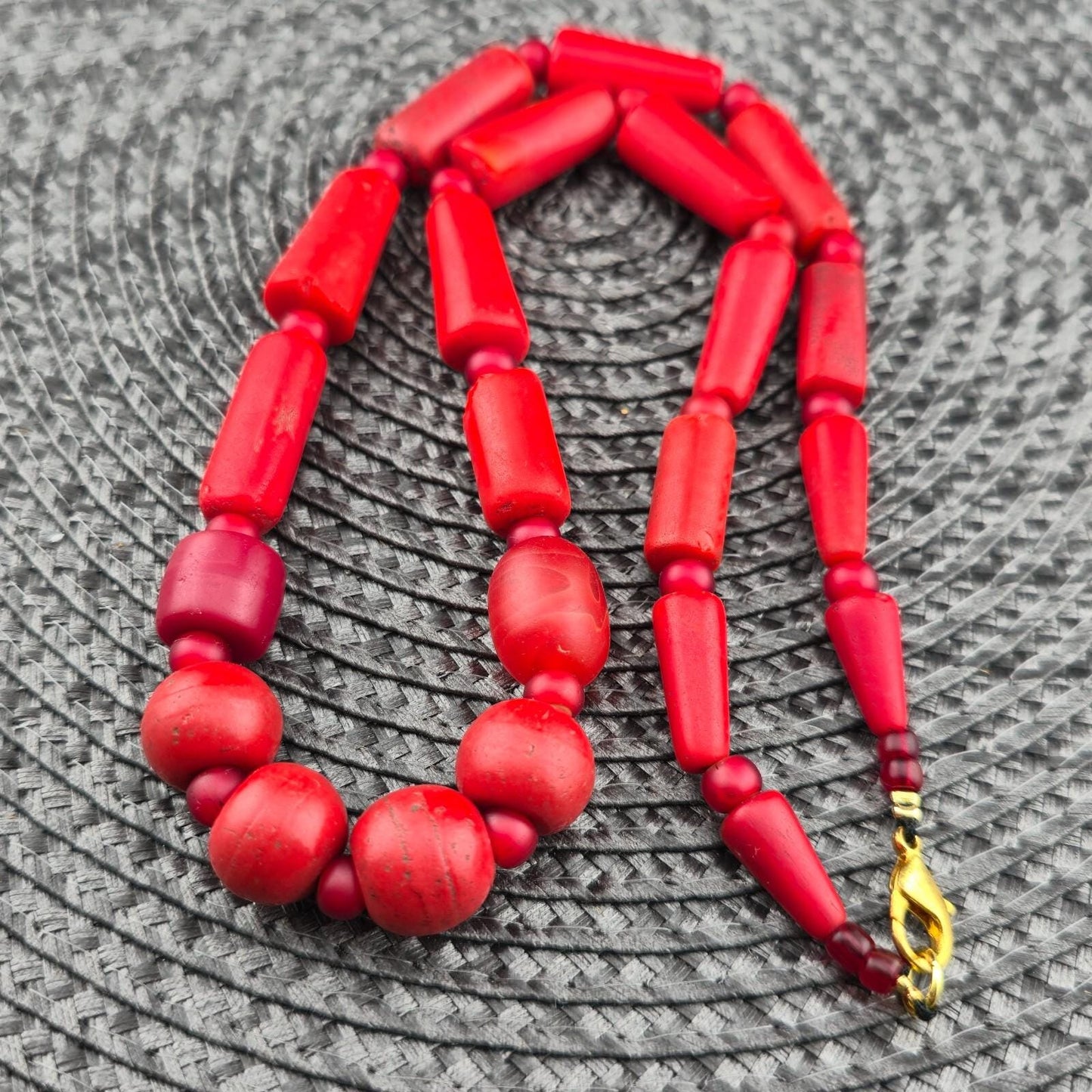 Antique African Red Glass Bead Necklace: Whiteheart Beads, Vintage Style
