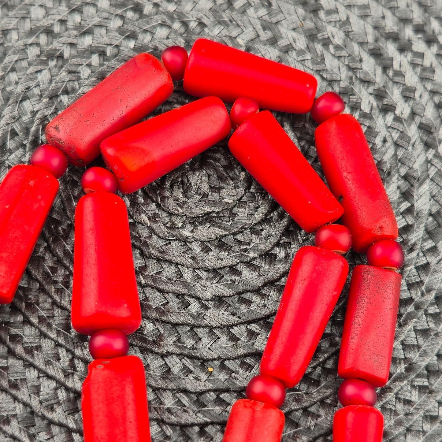 Antique African Red Glass Bead Necklace: Whiteheart Beads, Vintage Style