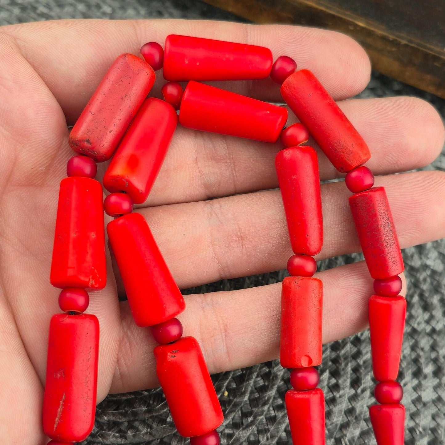 Antique African Red Glass Bead Necklace: Whiteheart Beads, Vintage Style
