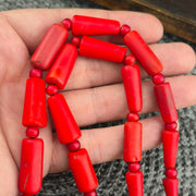 Antique African Red Glass Bead Necklace: Whiteheart Beads, Vintage Style