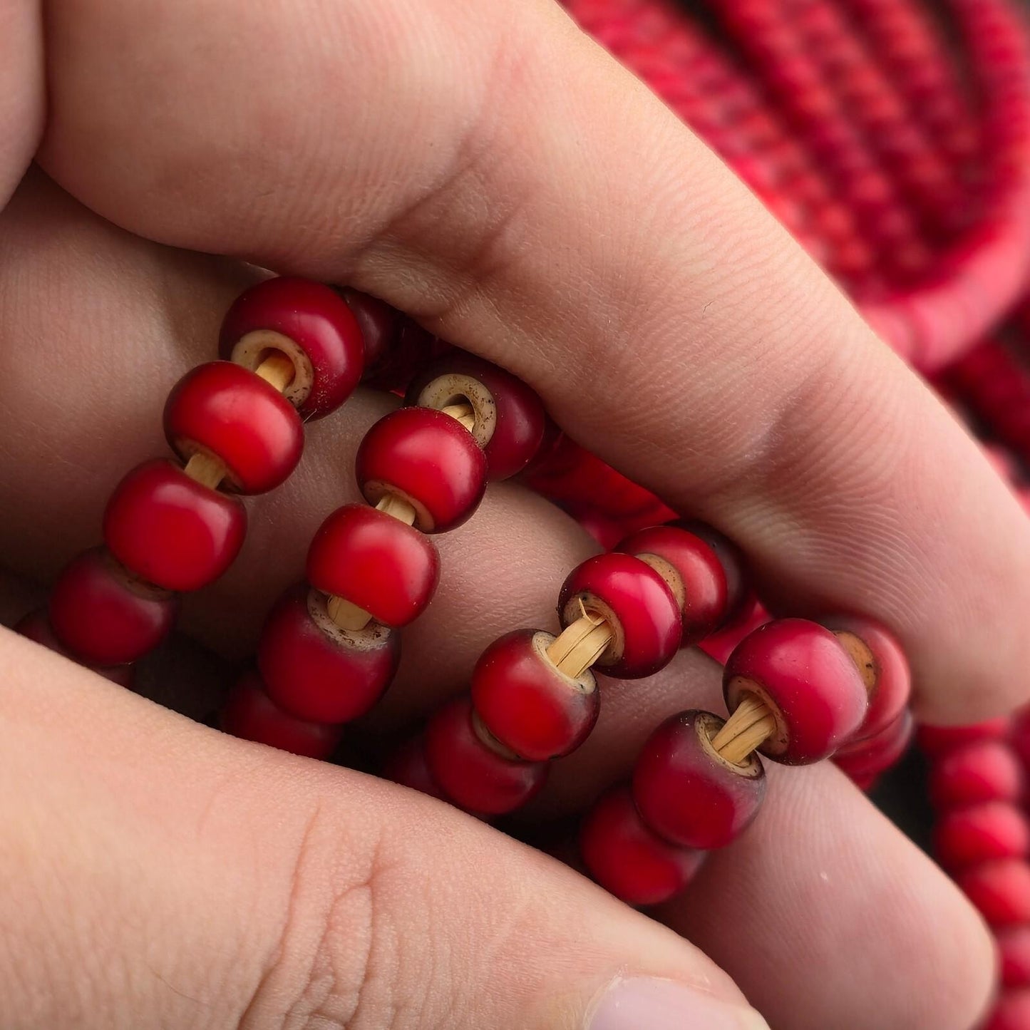 7mm-7.5mm antique venetian cranberry red white heart trade beads strands