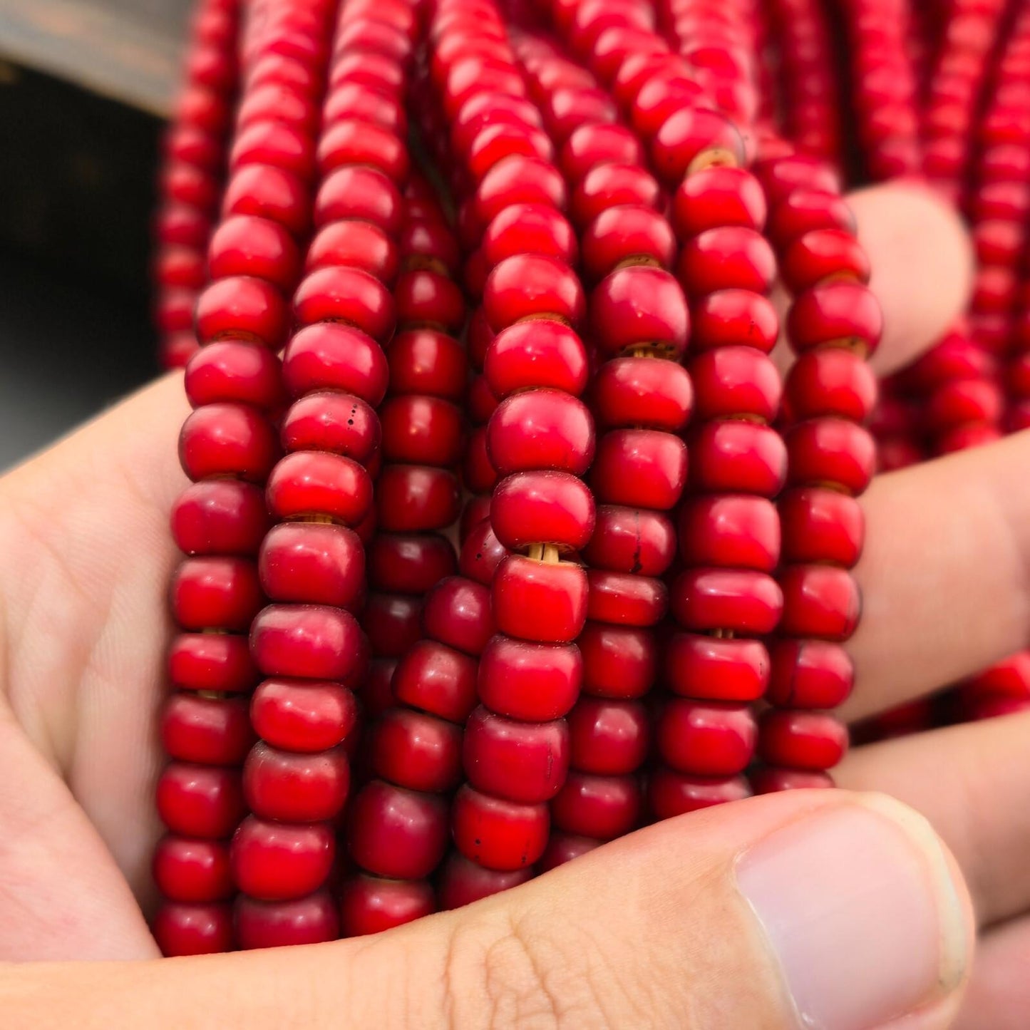 7mm-7.5mm antique venetian cranberry red white heart trade beads strands