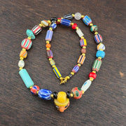 Vintage Chevron Glass Beaded Necklace: Handmade Face Bead Mix