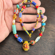 Vintage Chevron Glass Beaded Necklace: Handmade Face Bead Mix