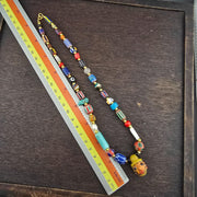 Vintage Chevron Glass Beaded Necklace: Handmade Face Bead Mix