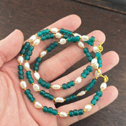 Vintage african blue glass and fresh water perals necklace & bracelet set