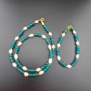Vintage african blue glass and fresh water perals necklace & bracelet set