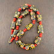 Vintage African Style Chevron Bead Necklace: Glass Eye Focal Point