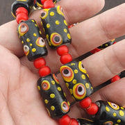 Vintage African Style Chevron Bead Necklace: Glass Eye Focal Point