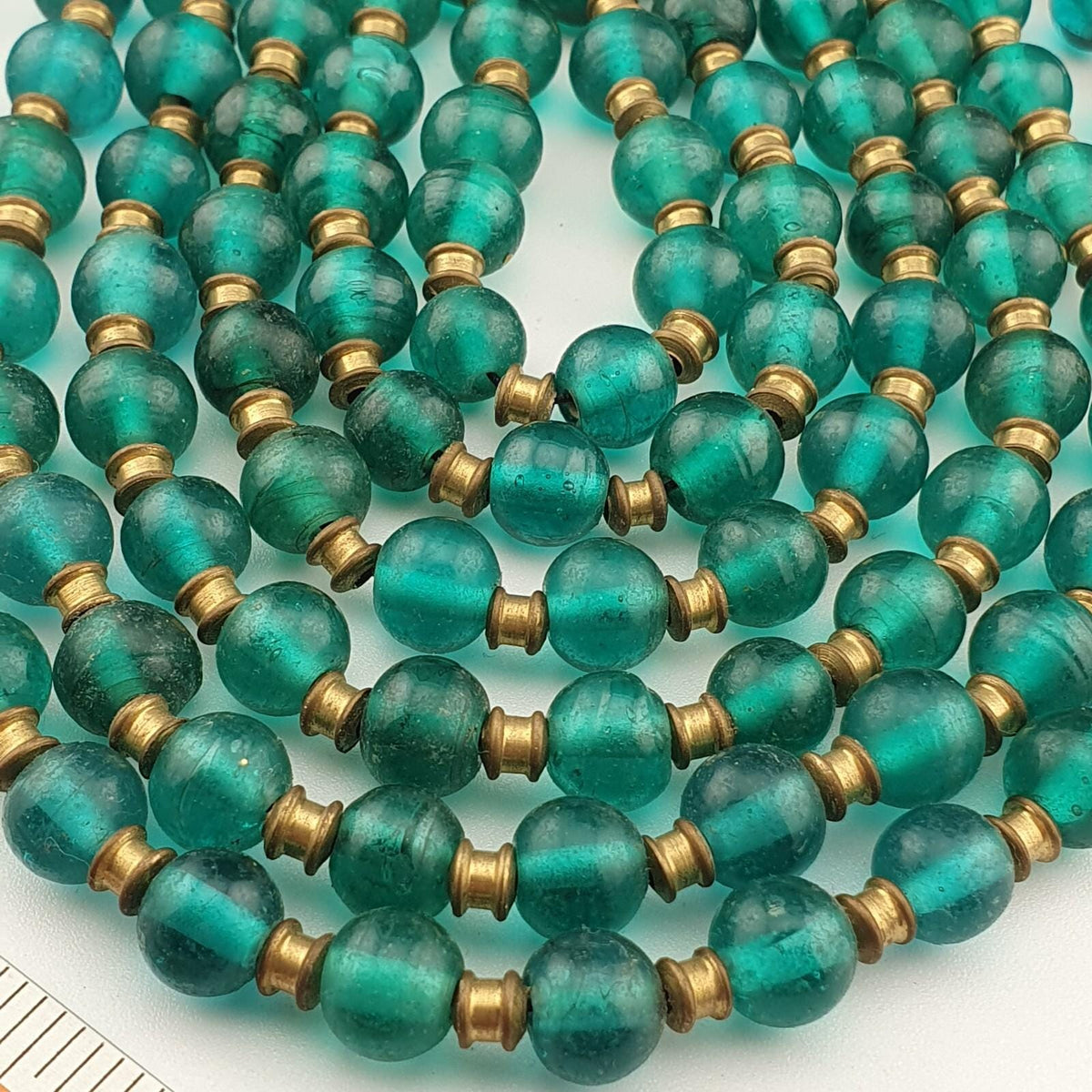 Antique Style Green Glass Bead Necklace: African 9mm Beads