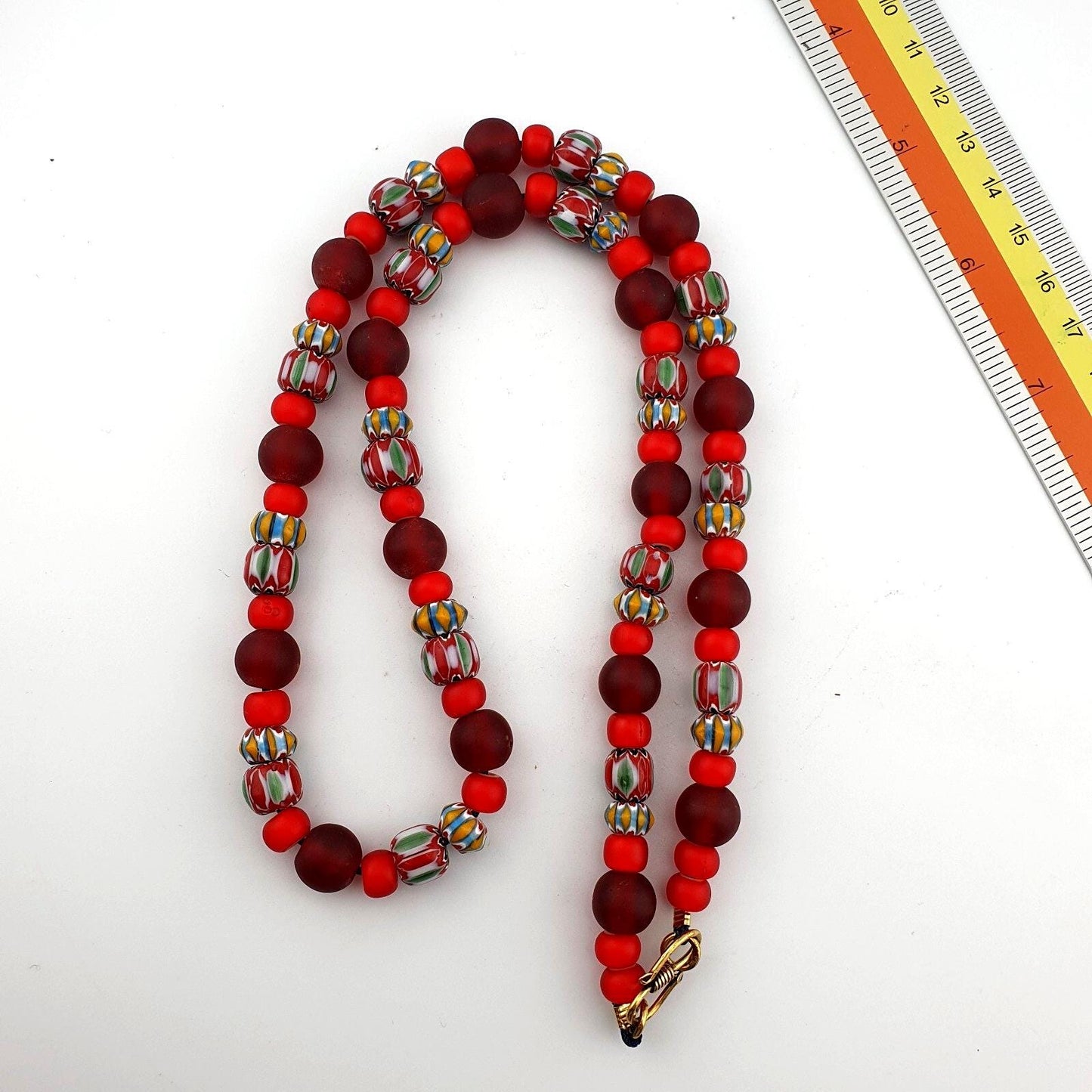 Vintage venetian style chevron white heart and red glass beaded necklace