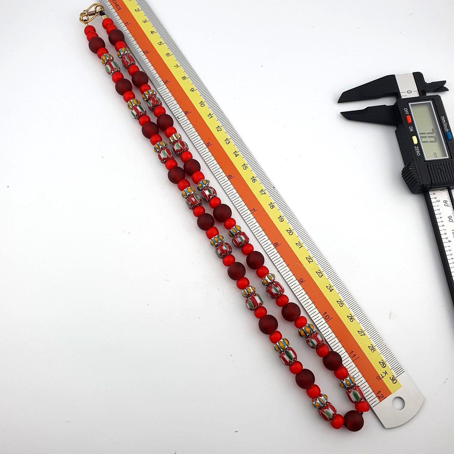 Vintage venetian style chevron white heart and red glass beaded necklace