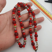 Vintage venetian style chevron white heart and red glass beaded necklace