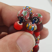 Vintage venetian style chevron white heart and red glass beaded necklace