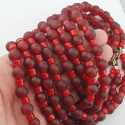Beaded Necklace Red, Venetian Style Strand - White Heart Accent, Glass Pendant, Intricate Beadwork | Collector
