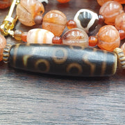 Antique style old himalayan tibetan agate beads unique pattern dzi necklace