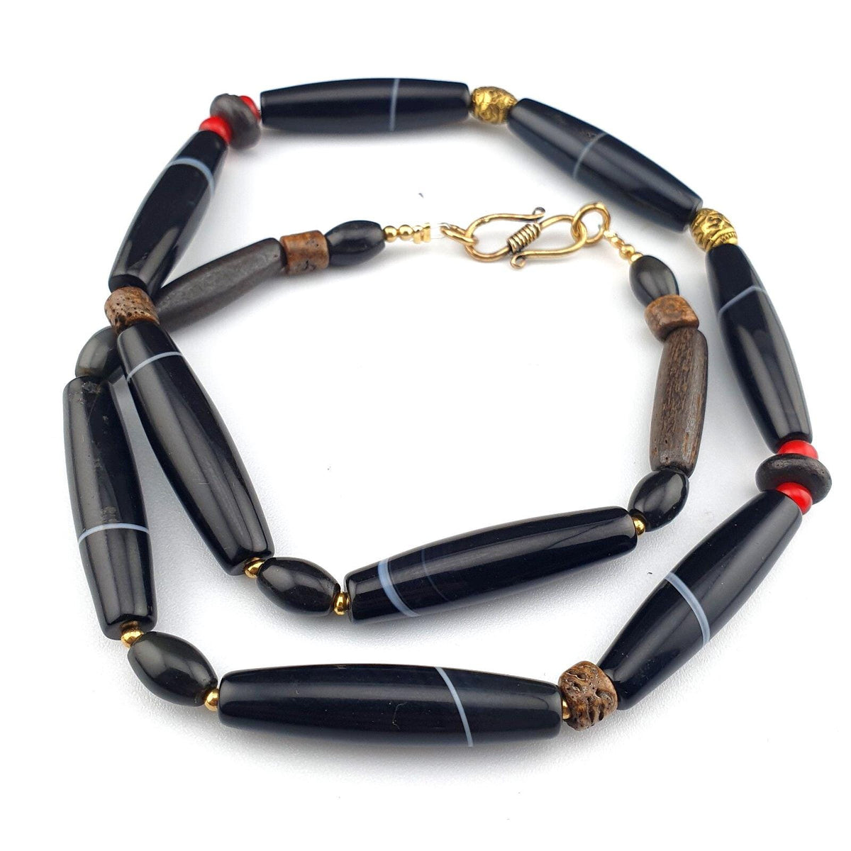 Antique old yemeni agate natural rare pattern banded agate beads 9 pieces