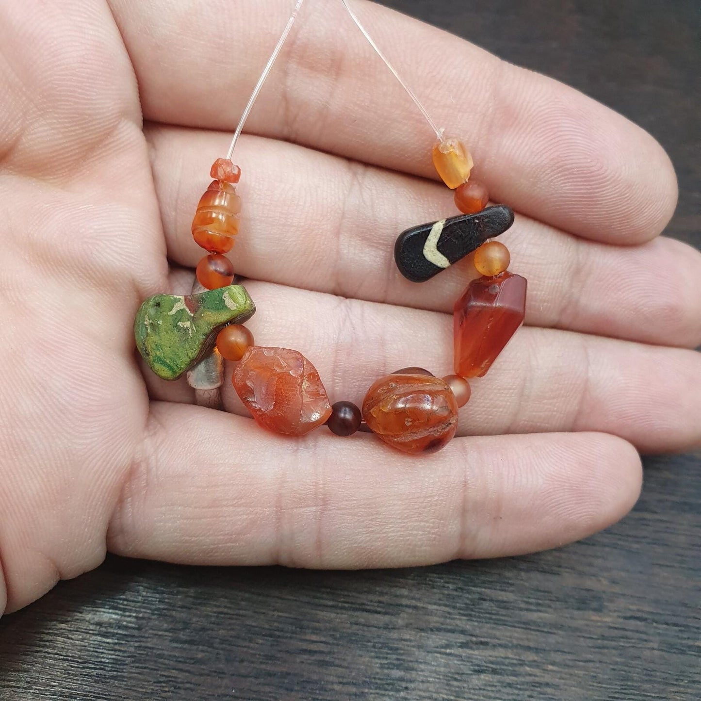 Ancient Yemeni Red Agate Beads & Venetian Glass Pendants: Handmade Antique Lot