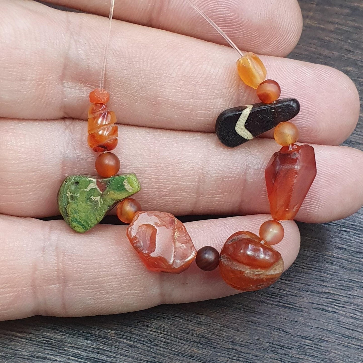 Ancient Yemeni Red Agate Beads & Venetian Glass Pendants: Handmade Antique Lot