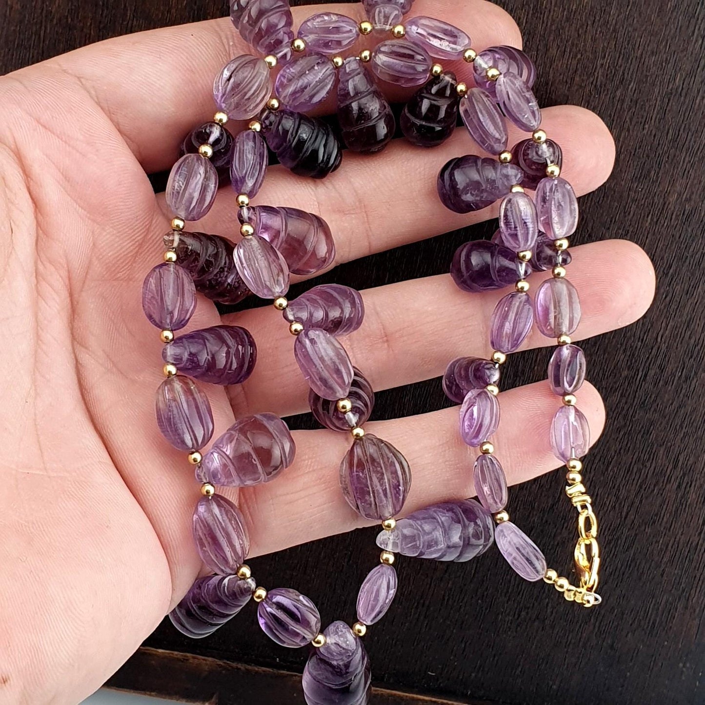 Vintage amethyst carving gemstone teardrop shape beads necklaces Gift for Loved Ones