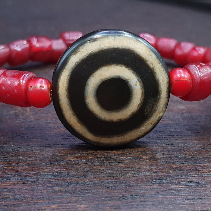 Vintage tibetan luk mik goat eye agate stone decorated glass beads bracelet gift