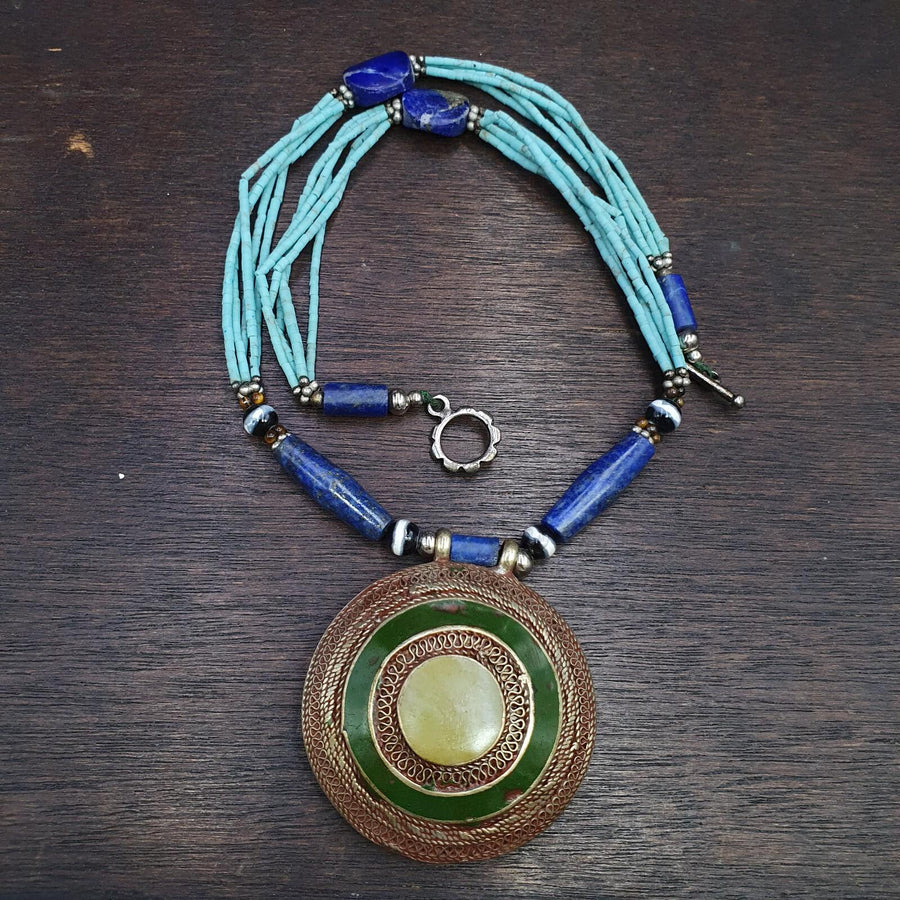 Lapis Lazuli Necklace with Tiny Turquoise & Glass Seed Beads – Afghanistan Gemstone Jewelry .