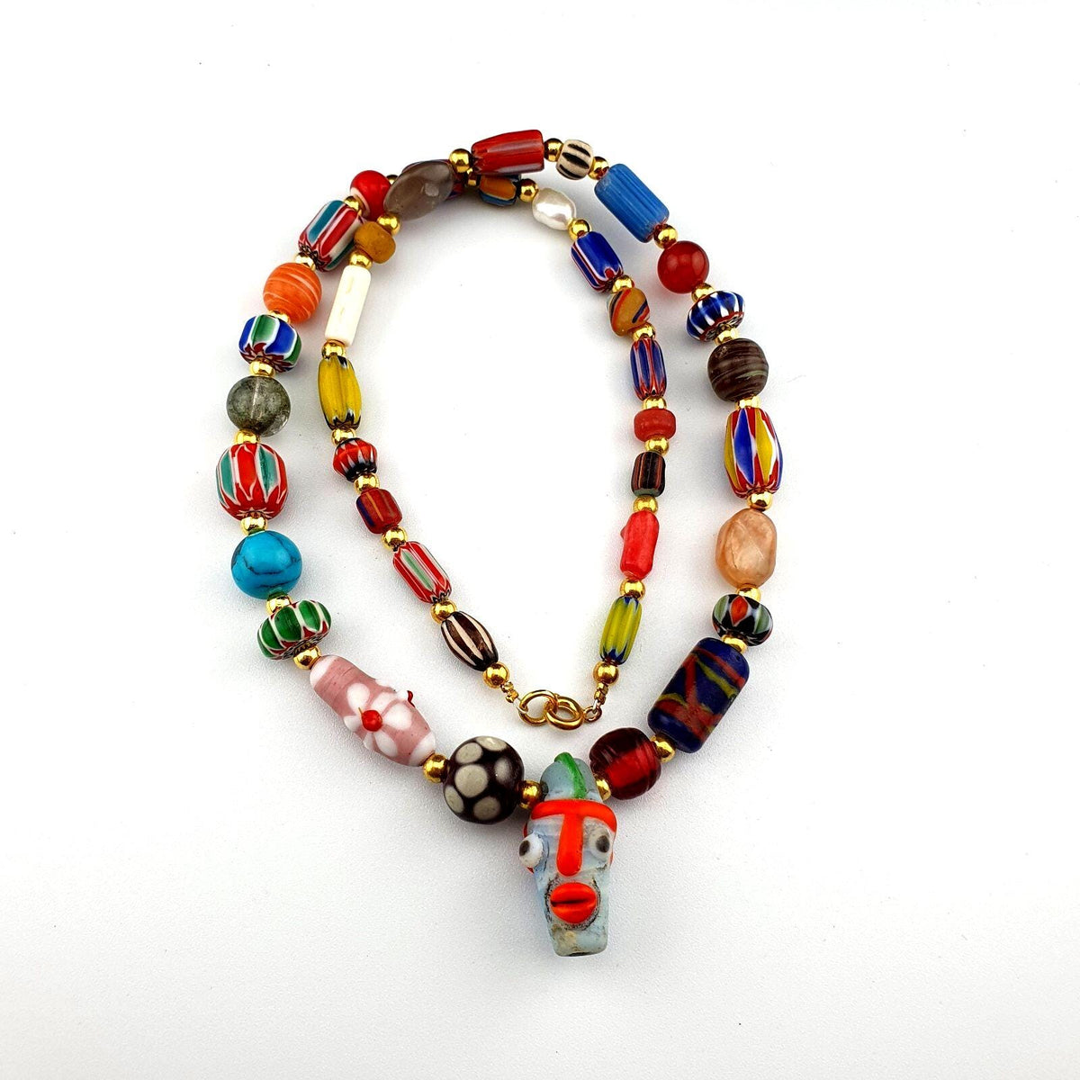 Vintage face bead mix stone chevron glass beaded necklace chv-mx-2
