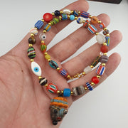 Vintage handmade face bead mix chevron glass beaded necklace chv-mx-1