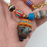 Vintage handmade face bead mix chevron glass beaded necklace chv-mx-1
