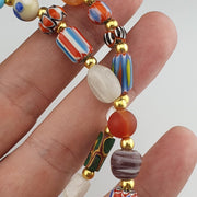 Vintage handmade face bead mix chevron glass beaded necklace chv-mx-1
