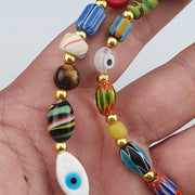 Vintage handmade face bead mix chevron glass beaded necklace chv-mx-1