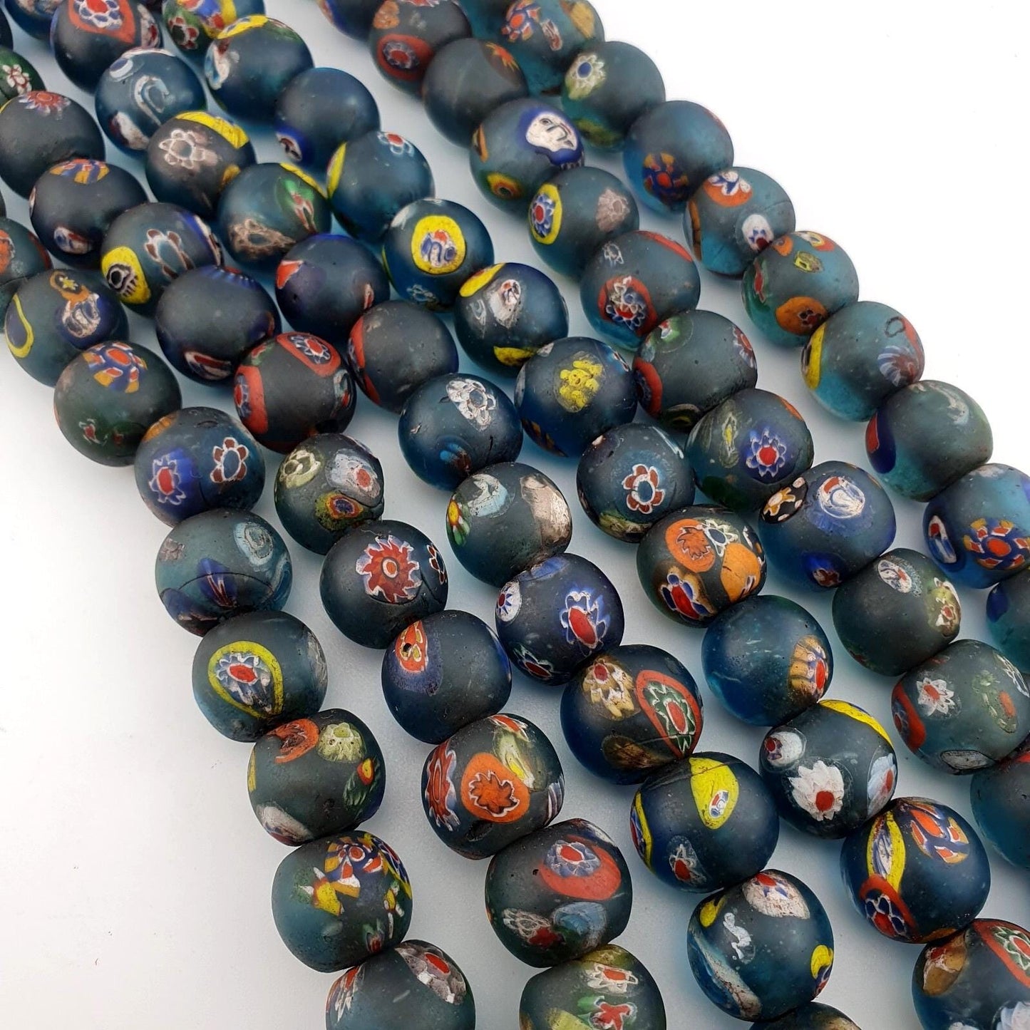 Vintage light blue yellow eyes face african glass beaded necklace Gift