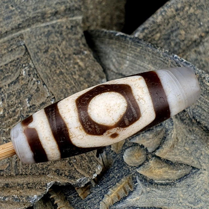 3 Eye Agate Dzi Bead: Antique Himalayan Spiritual Charm