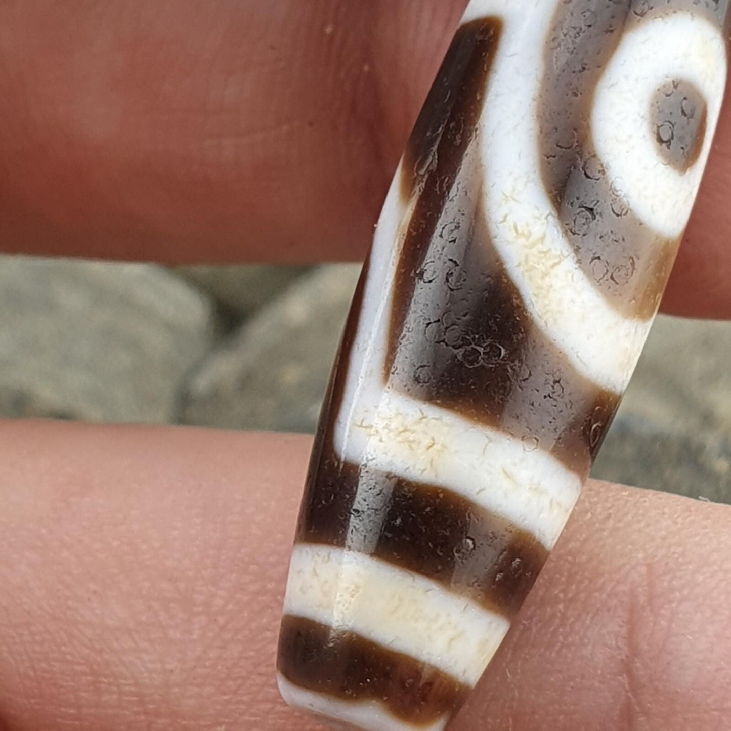 Round totem tibetan old agate dzi bead" heaven & earth " amulet pendant