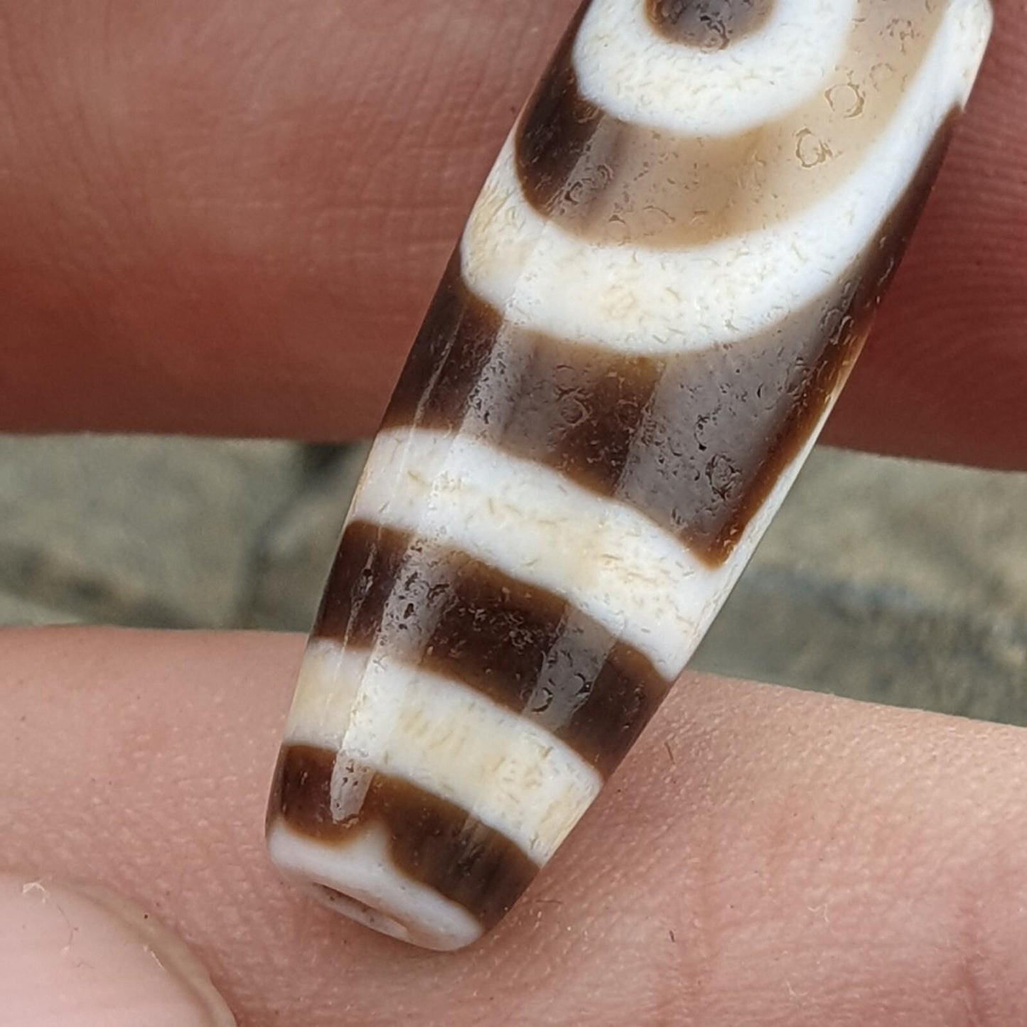 Round totem tibetan old agate dzi bead" heaven & earth " amulet pendant