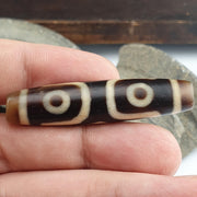 Tibetan Dzi Agate Bead Pendant: 1 Eye & 2 Circle Eyes Amulet