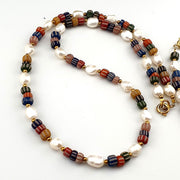 Freshwater Pearl & Multicolor African Glass Beads Necklace and Bracelet Set – 18" Handmade Jewelry . for Women