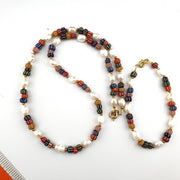 Freshwater Pearl & Multicolor African Glass Beads Necklace and Bracelet Set – 18" Handmade Jewelry . for Women