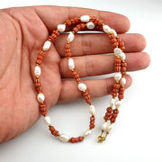 Fresh water pearl & red african glass beads 18" necklace