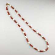 Fresh water pearl & red african glass beads 18" necklace