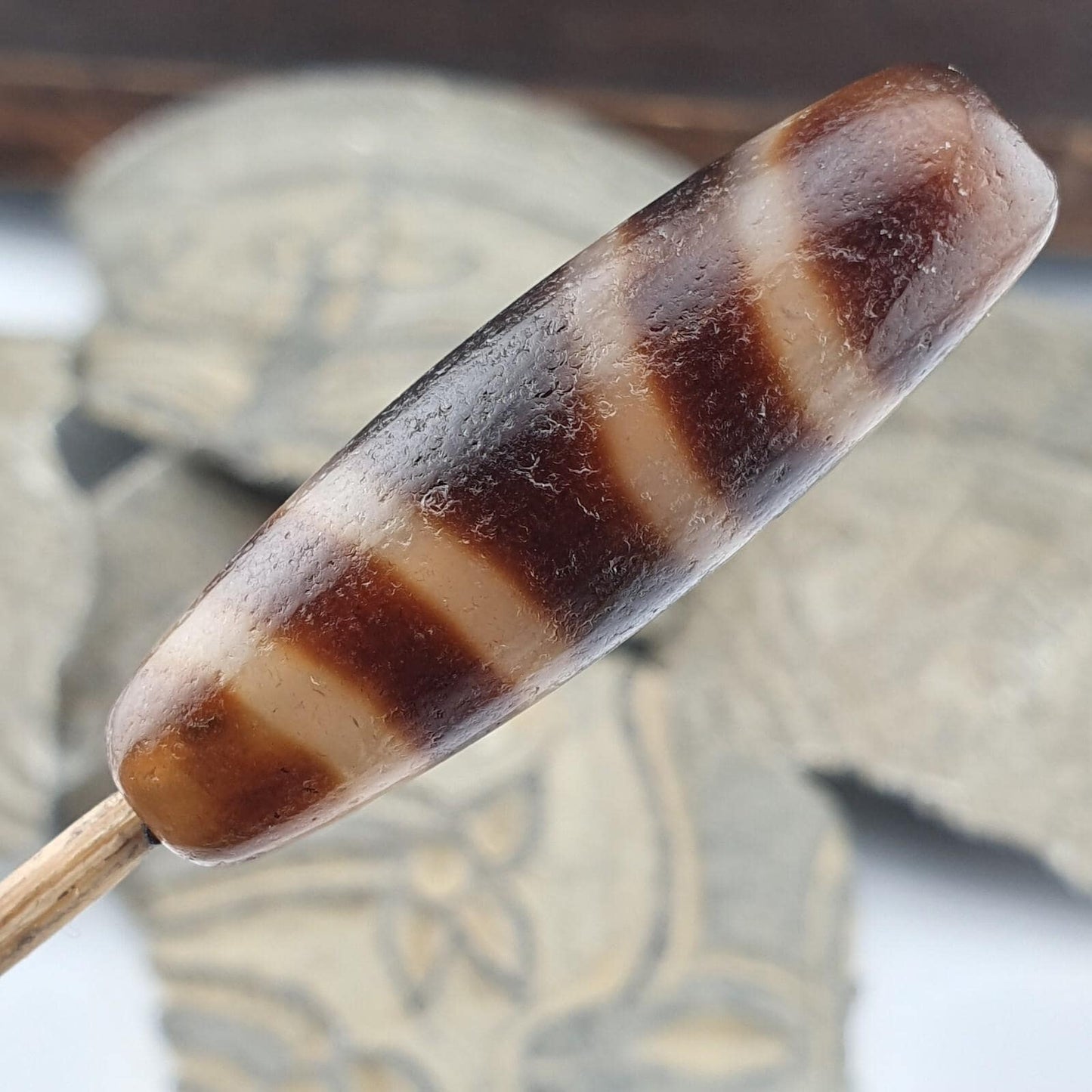 Vintage old himalayan indo tibetan rare 4 stripes eye dzi agate amulet bead
