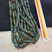 Yellow Eyes Green, Venetian Style Necklace | Gabri Glass Beads, Long Strand - African Origin