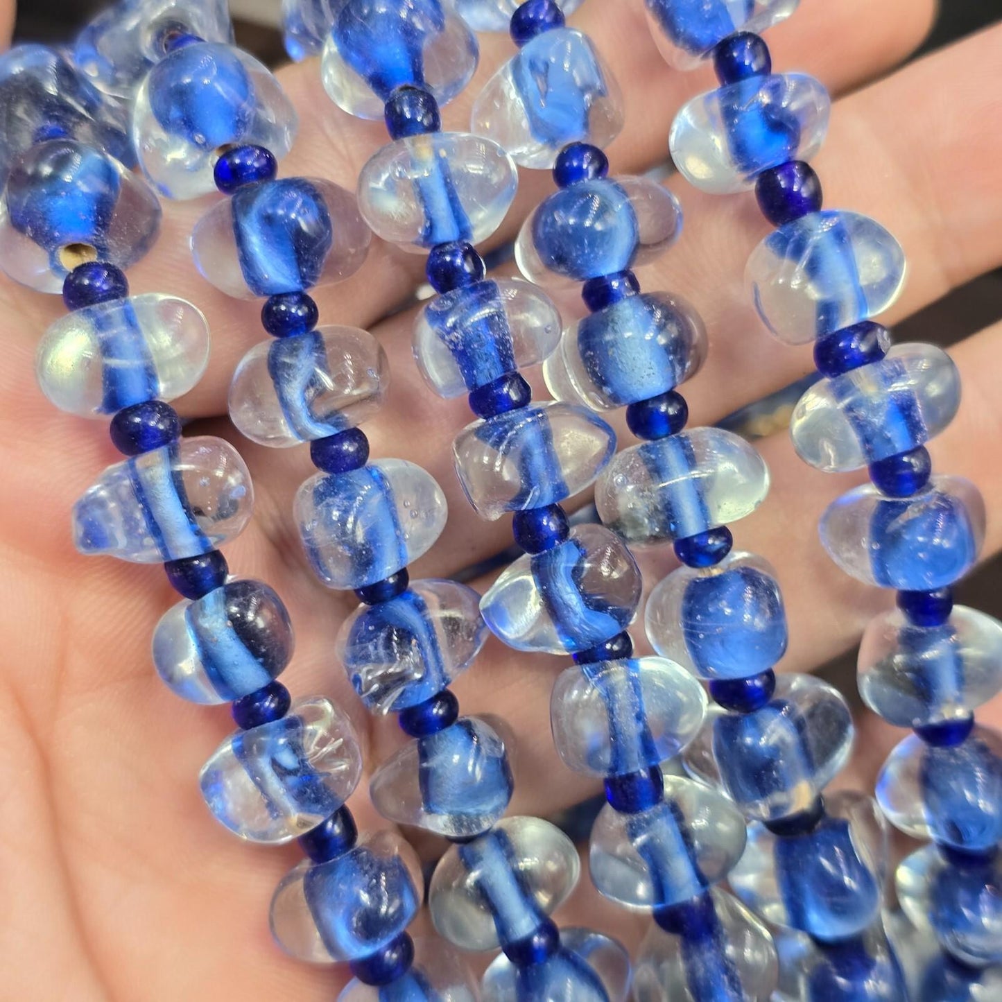 Vintage Blown Lampwork Glass Beads Necklace - Handmade Triangle Shape, Rare Gift & Unique Craft Jewelry