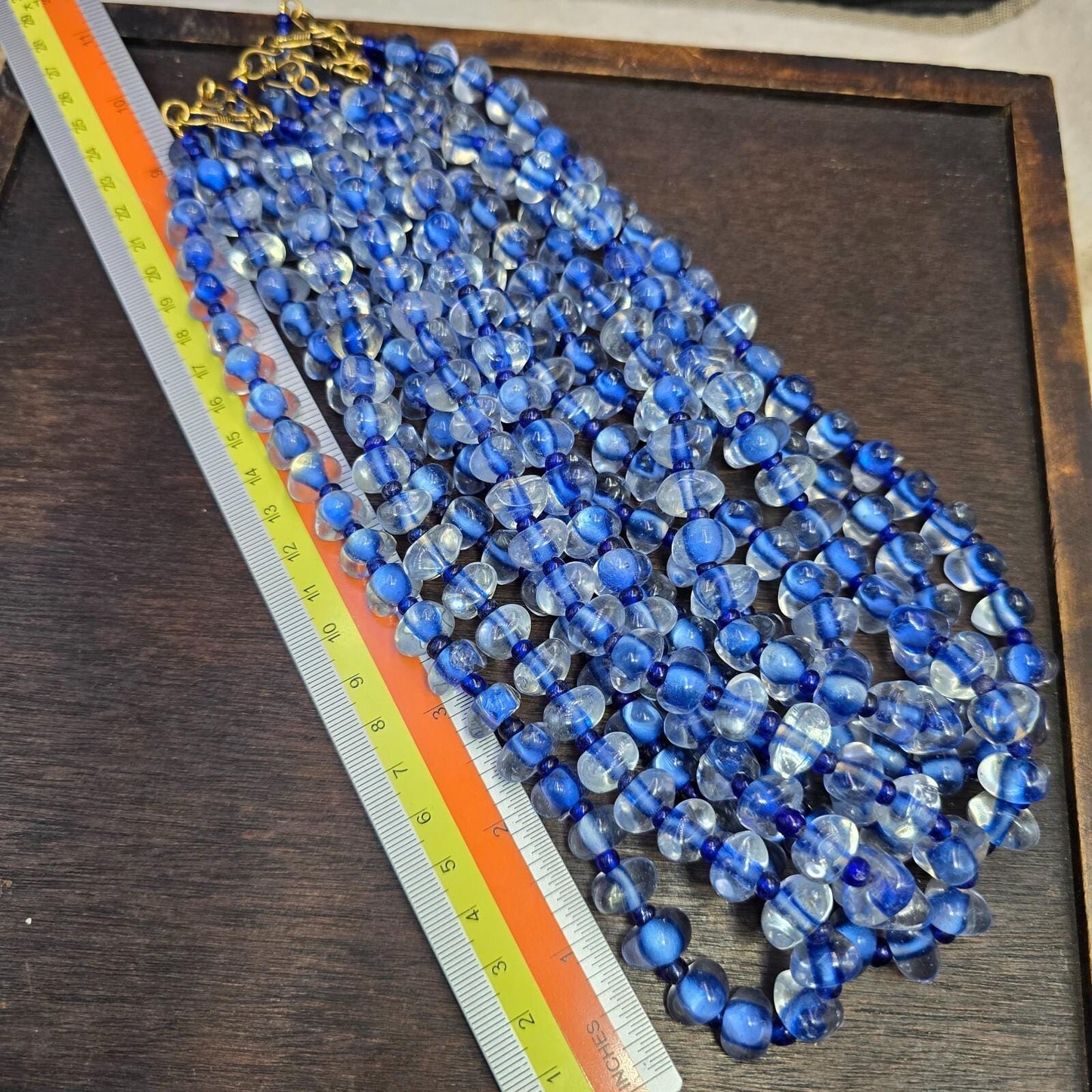 Vintage Blown Lampwork Glass Beads Necklace - Handmade Triangle Shape, Rare Gift & Unique Craft Jewelry