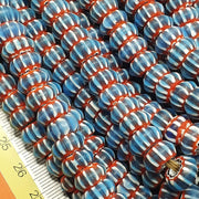 East Oasis Vintage Venetian Blue Glass Chevron 9mm Bead Long Strand, Six Layer
