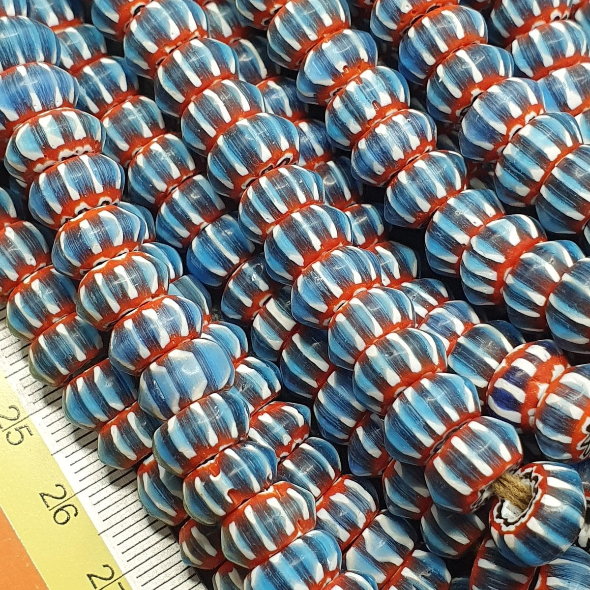 East Oasis Vintage Venetian Blue Glass Chevron 9mm Bead Long Strand, Six Layer