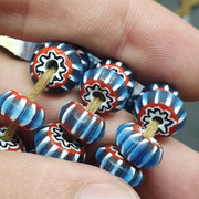East Oasis Vintage Venetian Blue Glass Chevron 9mm Bead Long Strand, Six Layer